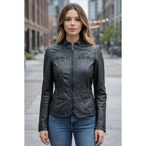 Jou Jou Leather Jacket Women's Size S Black Zipped Moto Pockets Grunge Goth NWT